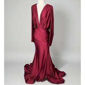 Stunning Jessica Angel Formal Gown L Red Carpet Wedding Burgundy Made In USA